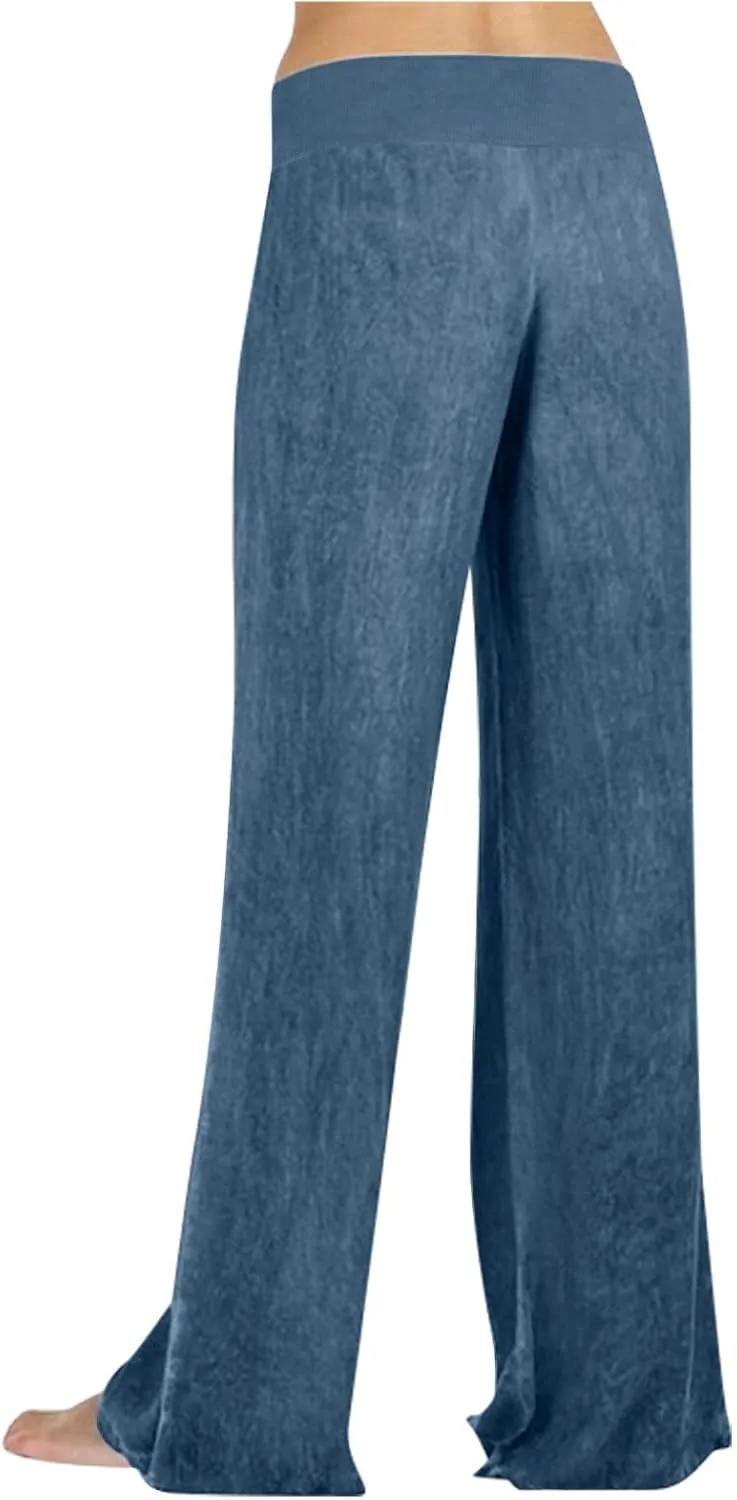 Wide Leg Pants Woman High Waisted Casual Palazzo Pants Imitation Denim Boho Trousers Loose Wide Leg Trendy Jeans