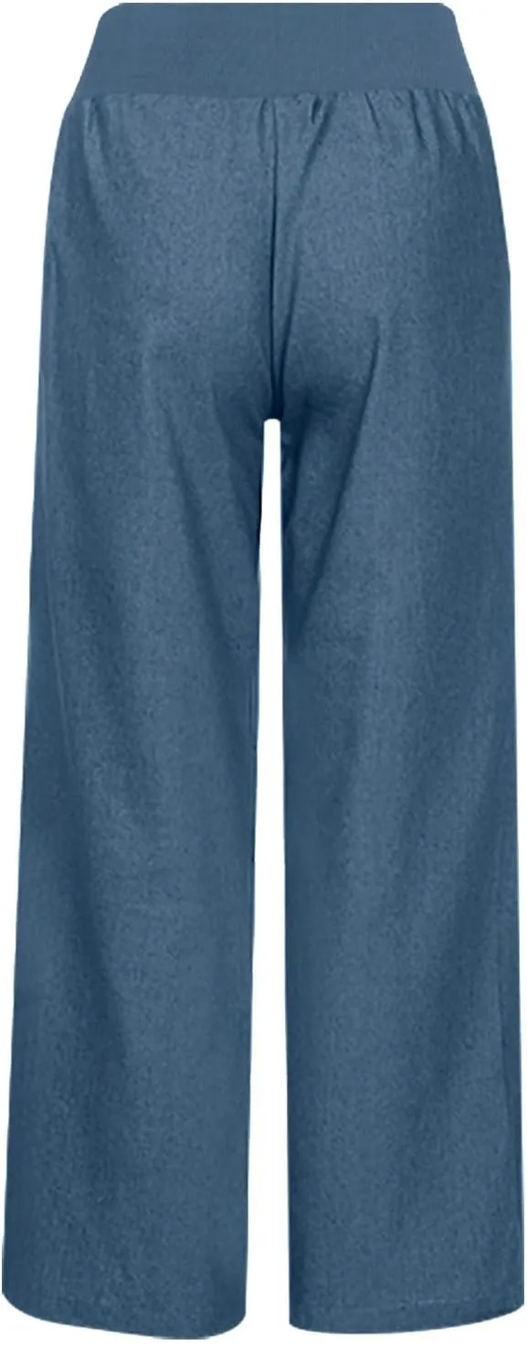 Wide Leg Pants Woman High Waisted Casual Palazzo Pants Imitation Denim Boho Trousers Loose Wide Leg Trendy Jeans