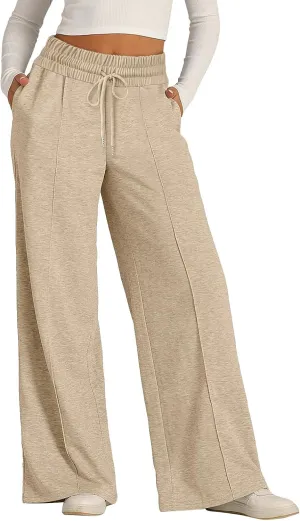 Wide Leg Sweatpants for Women Causal Drawstring High Waist Baggy Straight Trousers High Waist Yoga Palazzo Pants
