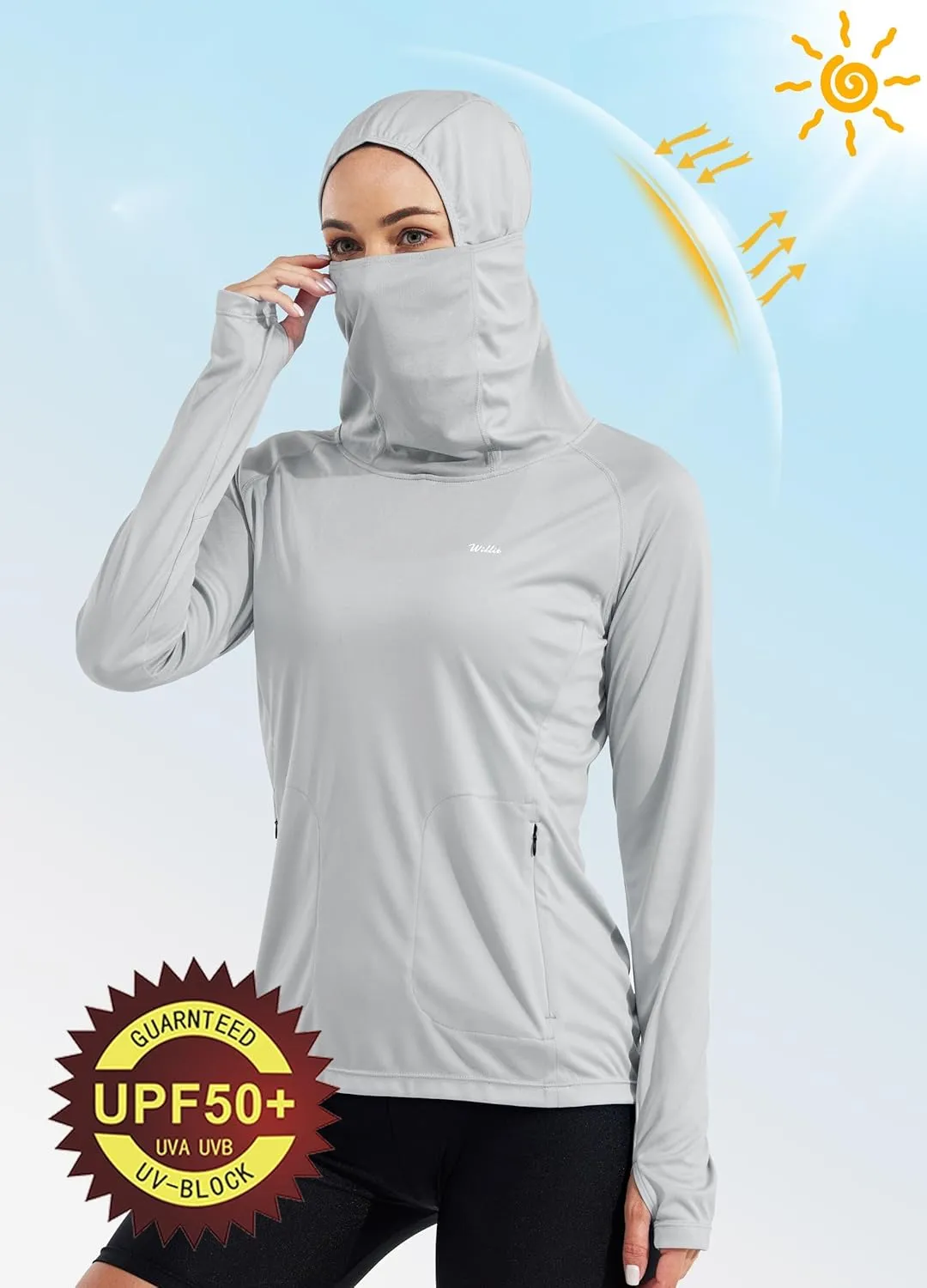 Willit Women's Sun Protection Hoodie UPF 50  Fishing Hiking Shirt Long Sleeve SPF Shirt with Face Mask Lightweight