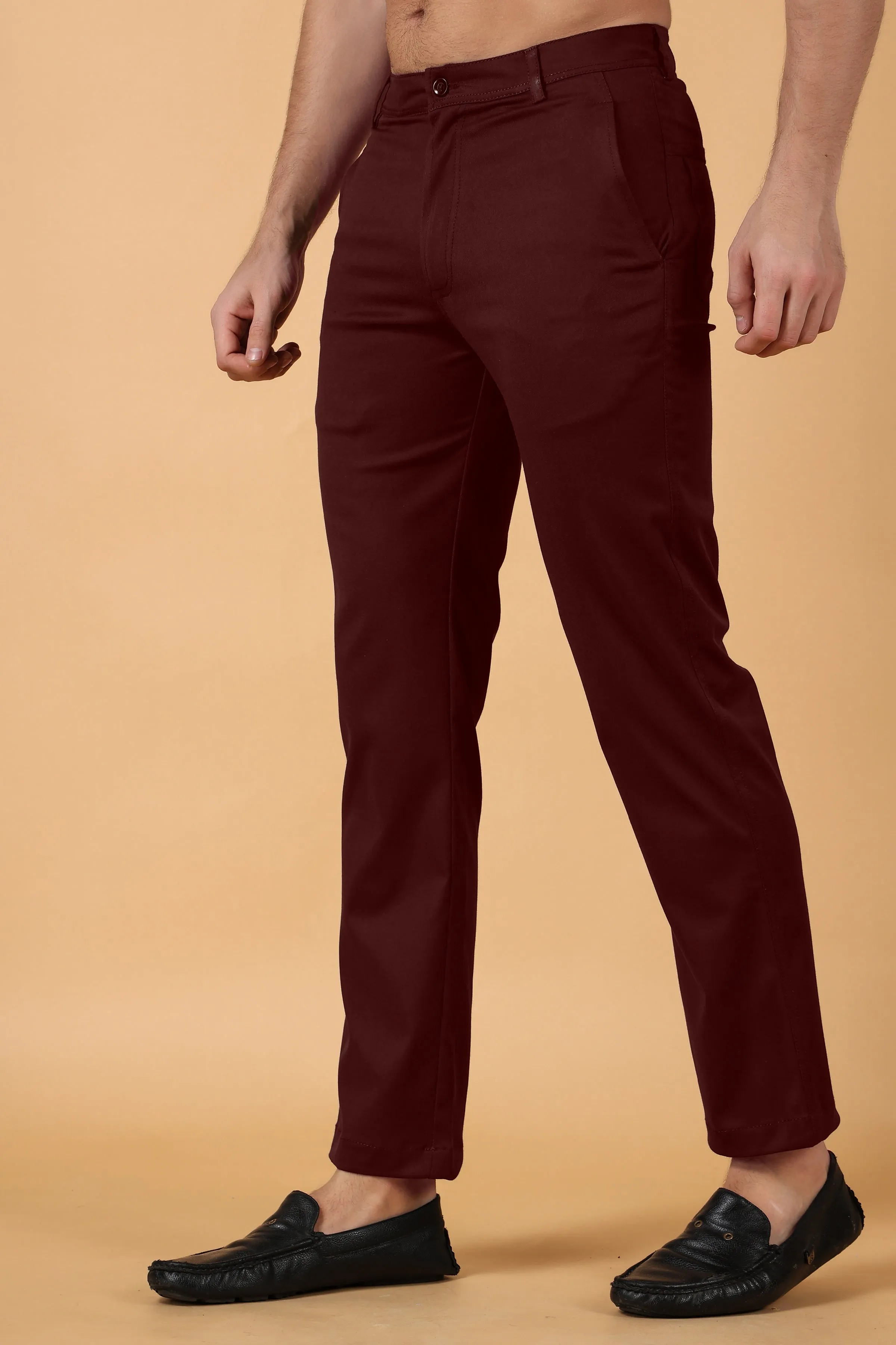 Wine Cotton Lycra Chinos