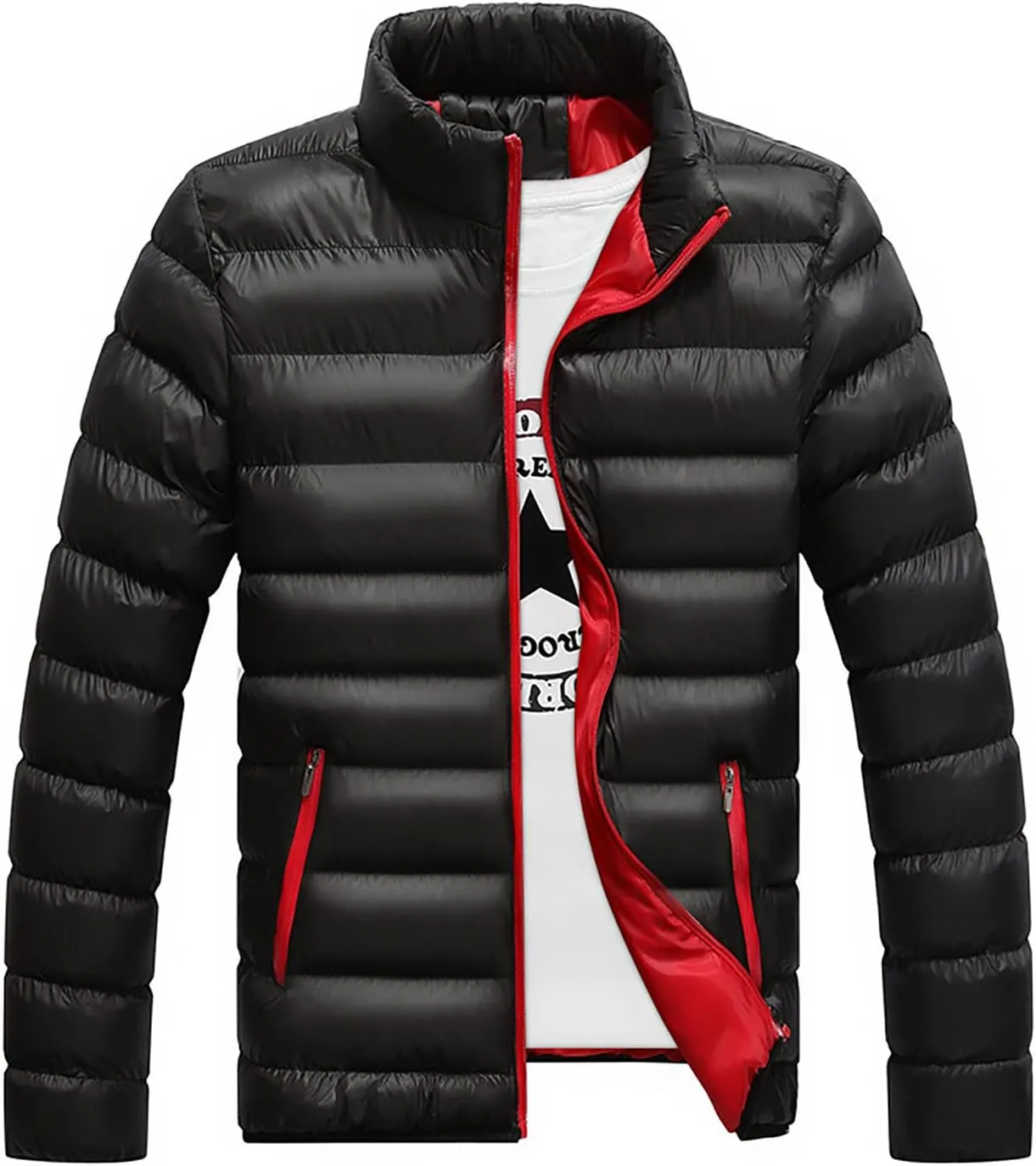 Winter Jackets for Men Lightweight Puffer Jacket Stand Collar Coat with Pockets Warm Jacket Packable Down Jacket