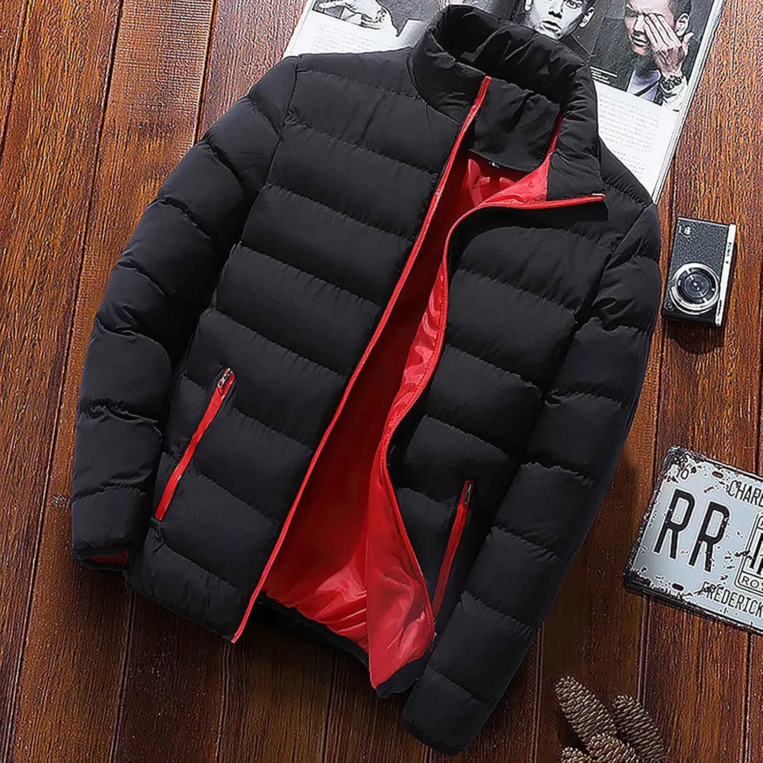 Winter Jackets for Men Lightweight Puffer Jacket Stand Collar Coat with Pockets Warm Jacket Packable Down Jacket