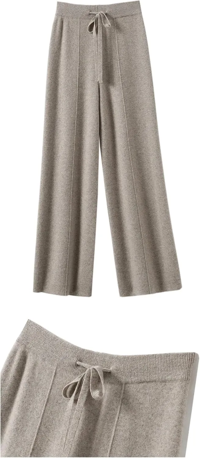 Women Cashmere Pants Knitted Loose Cashmere Wide Leg Pants