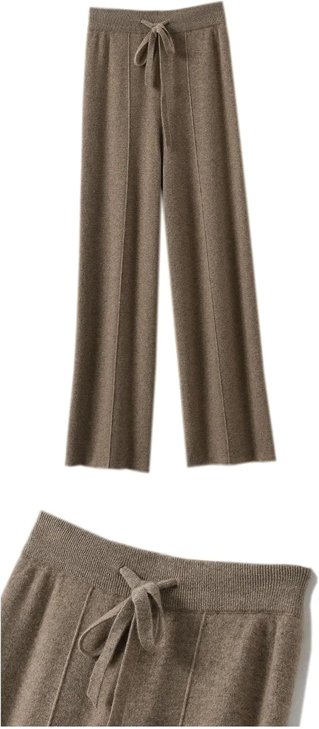 Women Cashmere Pants Knitted Loose Cashmere Wide Leg Pants