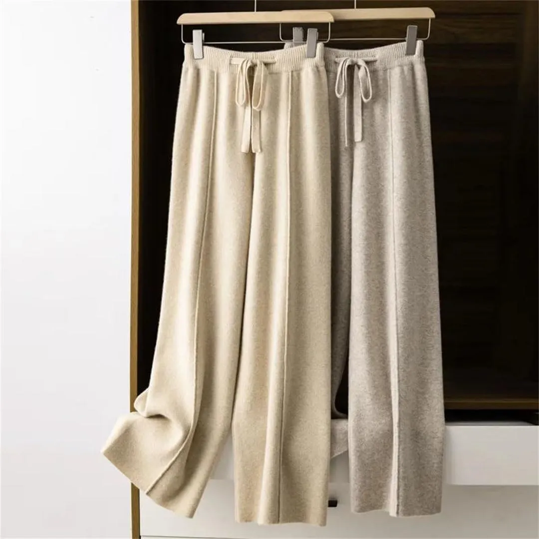Women Cashmere Pants Knitted Loose Cashmere Wide Leg Pants