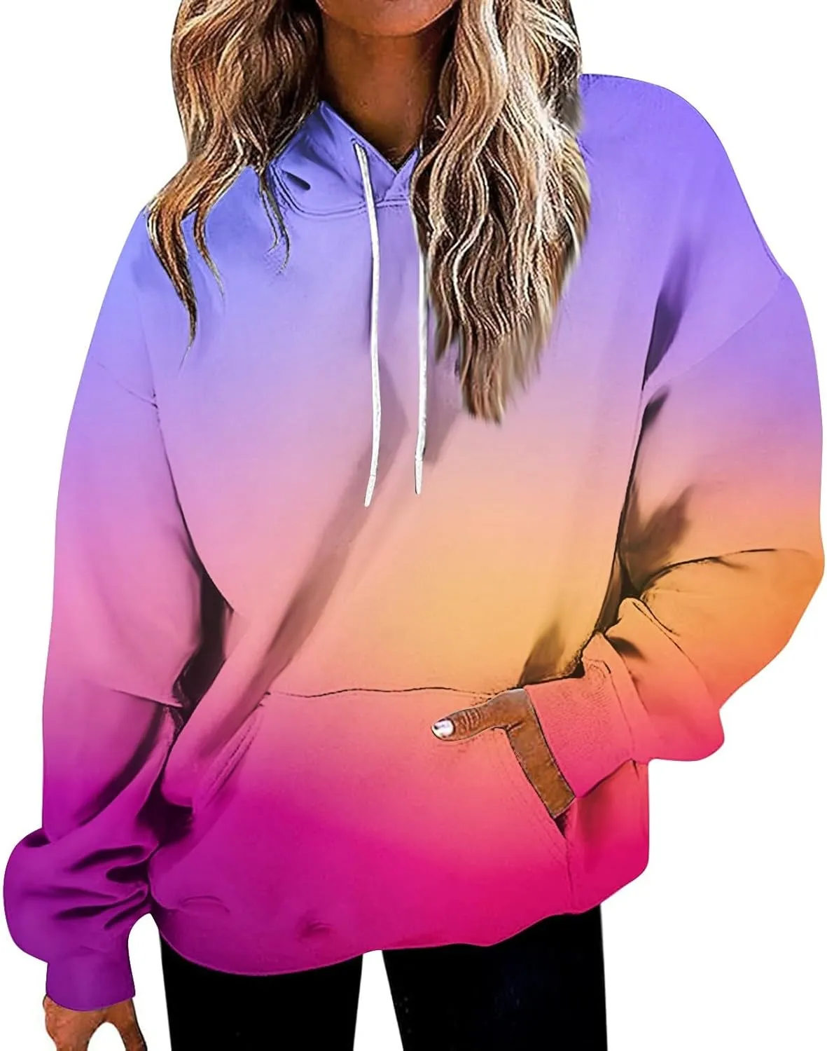 Women Casual Autumn Pullover Long Sleeve Plus Size Soft Hoodies Fashion Printed Sweatshirt with Pocket