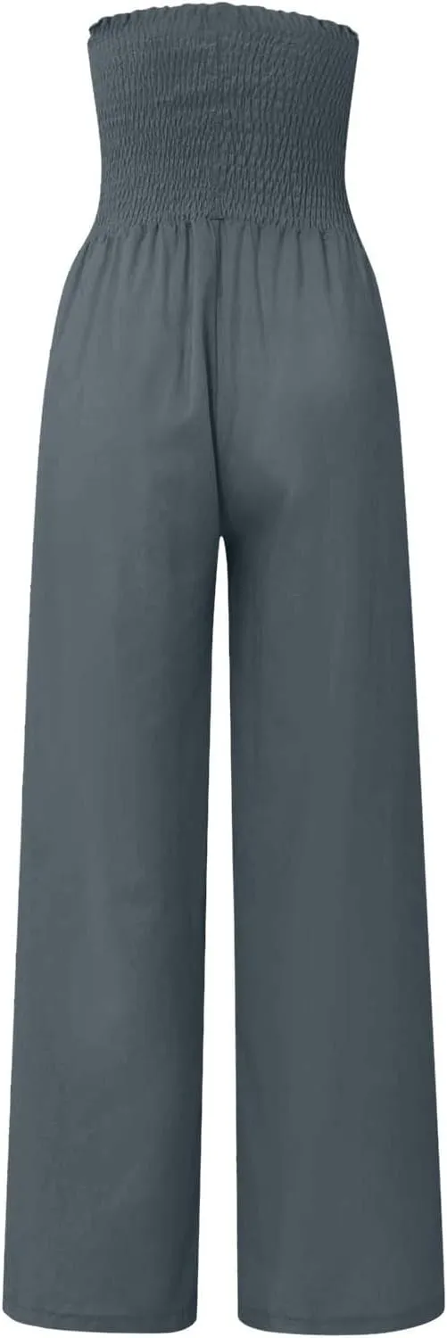 Women Cotton Linen Summer Fashion Palazzo Pants Elastic Waisted Stretchy Plus Size Palazzo Lounge Pants Beach