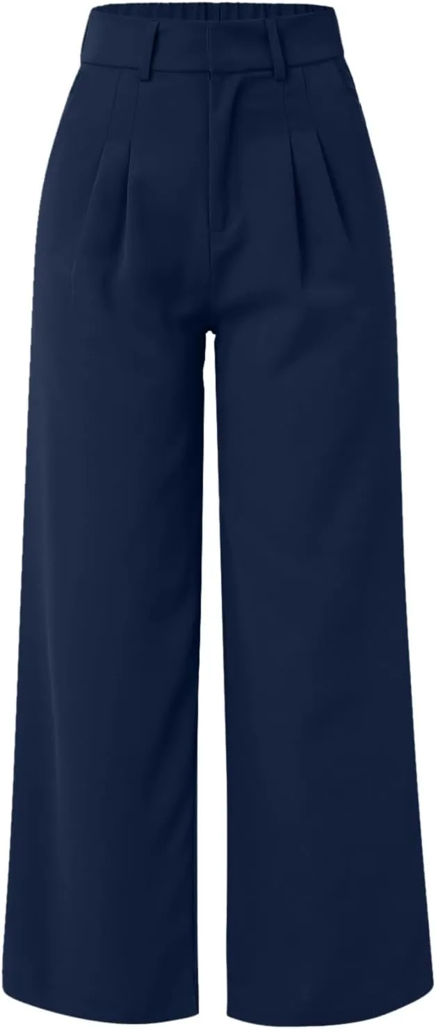 Women Linen Blend Summer Comfy Pant Trousers Elastic Waisted Wide Leg Slim Fit Palazzo Pants Vacation