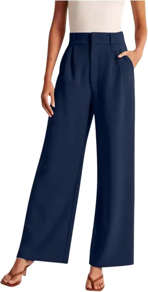Women Linen Blend Summer Comfy Pant Trousers Elastic Waisted Wide Leg Slim Fit Palazzo Pants Vacation