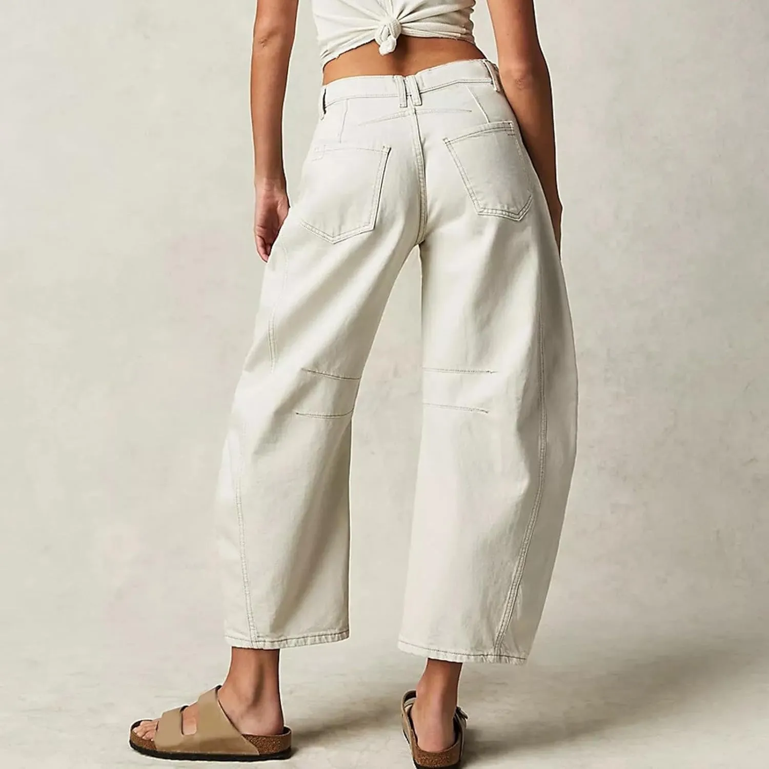 Women Linen Blend Summer Loose Flowy Palazzo Pants Elastic Waisted Bootcut Slim-Fit Palazzo Pants Travel