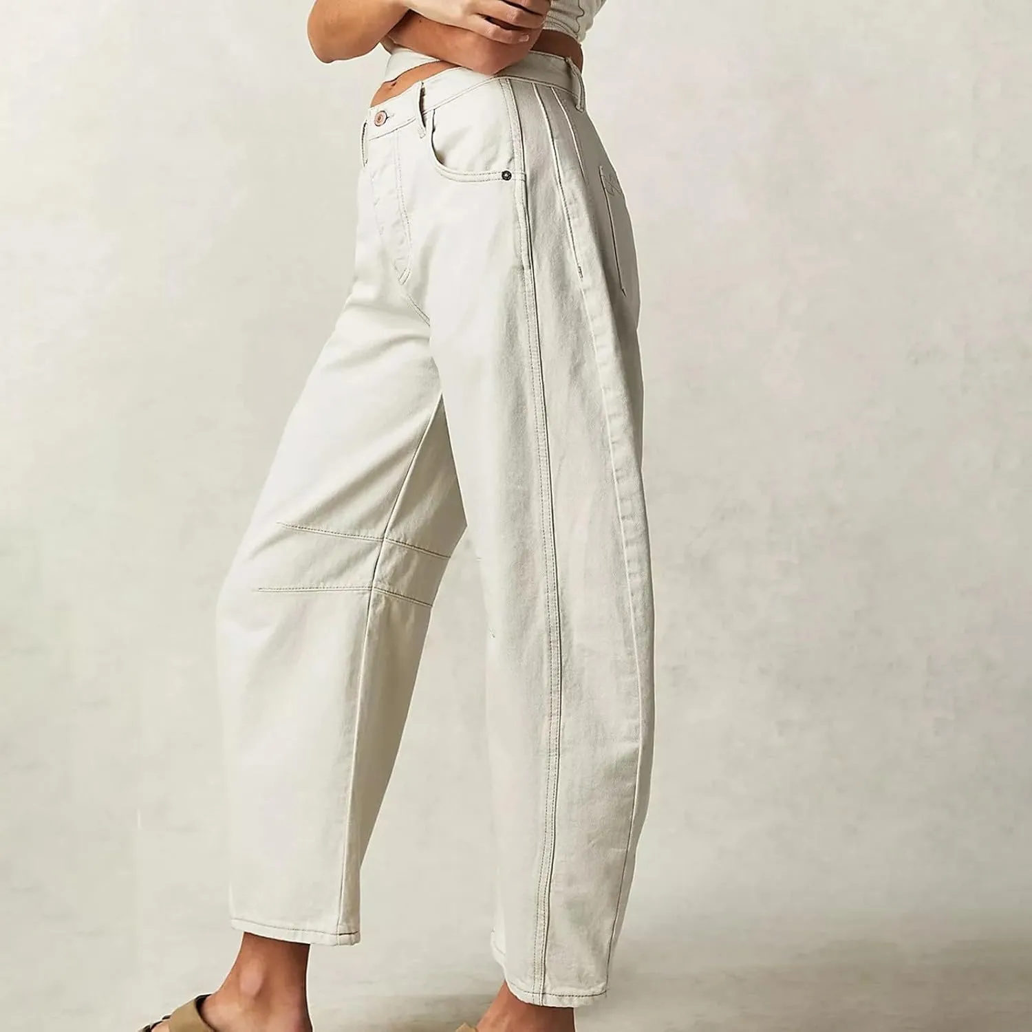 Women Linen Blend Summer Loose Flowy Palazzo Pants Elastic Waisted Bootcut Slim-Fit Palazzo Pants Travel