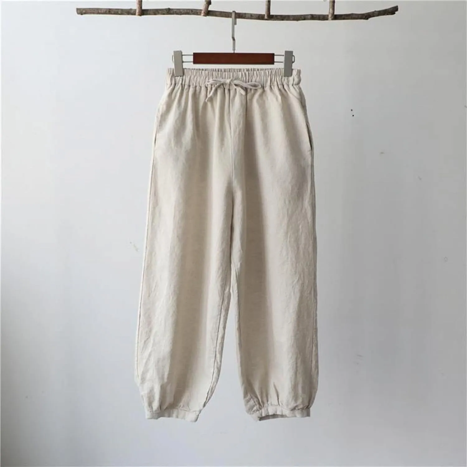 Women Linen Summer Loose Flowy Pant Trousers Low Waist Wide Leg Slim-Fit Palazzo Lounge Pants Work Business