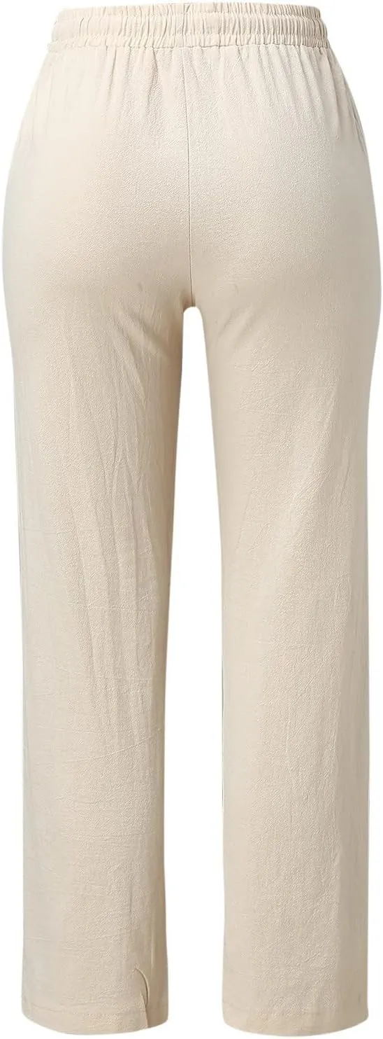 Women Linen Summer Printed Palazzo Pants Low Waist Stretchy Straight Loose Fit Palazzo Pants Trendy