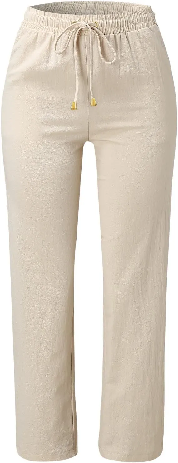 Women Linen Summer Printed Palazzo Pants Low Waist Stretchy Straight Loose Fit Palazzo Pants Trendy