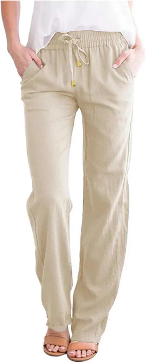 Women Linen Summer Printed Palazzo Pants Low Waist Stretchy Straight Loose Fit Palazzo Pants Trendy