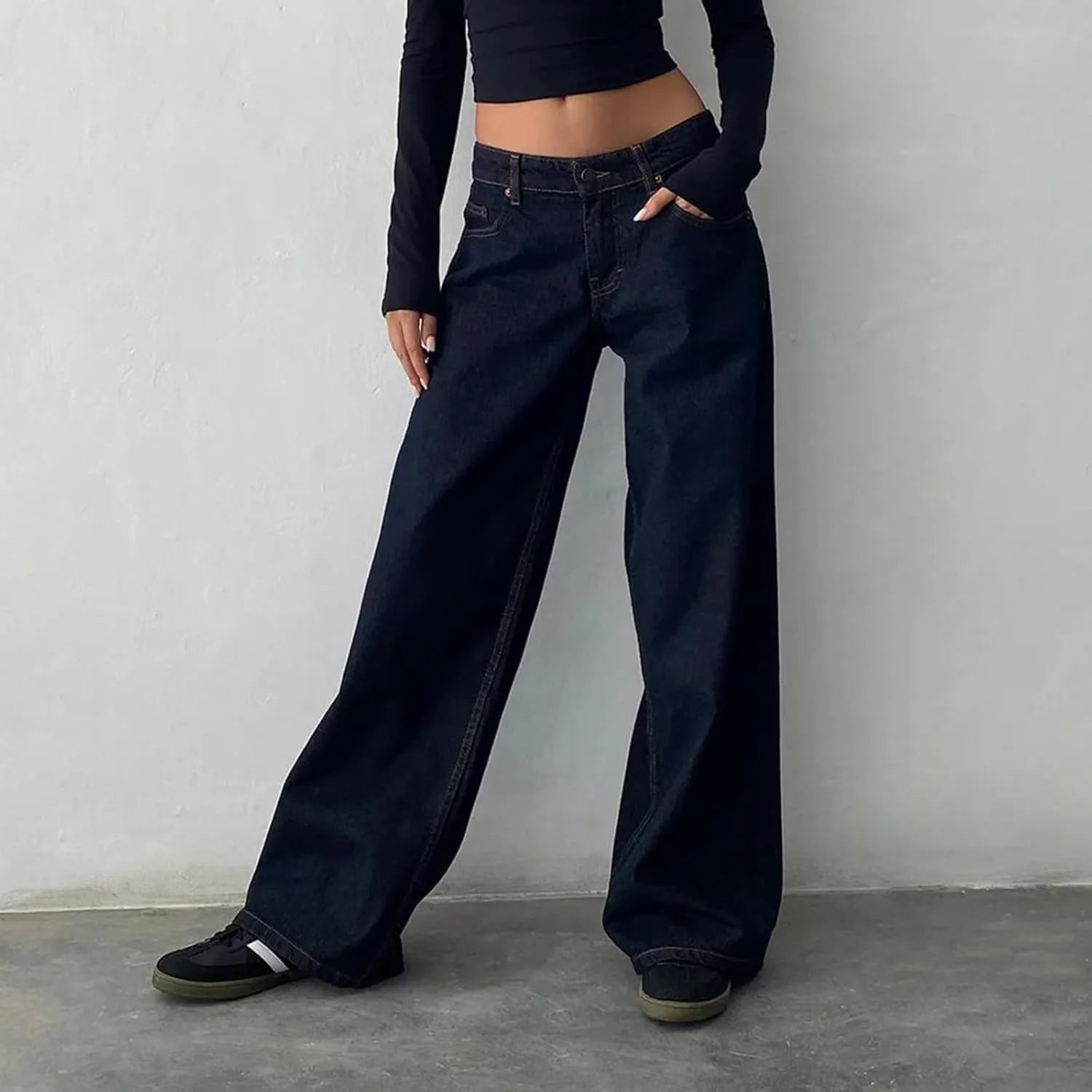 Women Low Waist Baggy Jeans Wide Leg Boyfriend Denim Pants Y2k Casual Vintage Trendy Loose Fit Trousers Streetwear