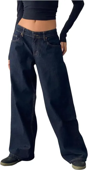 Women Low Waist Baggy Jeans Wide Leg Boyfriend Denim Pants Y2k Casual Vintage Trendy Loose Fit Trousers Streetwear