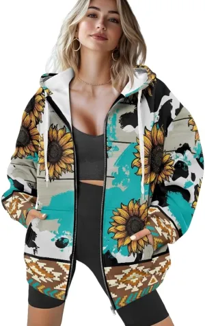Women Oversized Hoodies Full Zip Sweatshirts Soft Hooded Jacket with Pocket Fall Winter Long Sleeve Y2K Hoodie