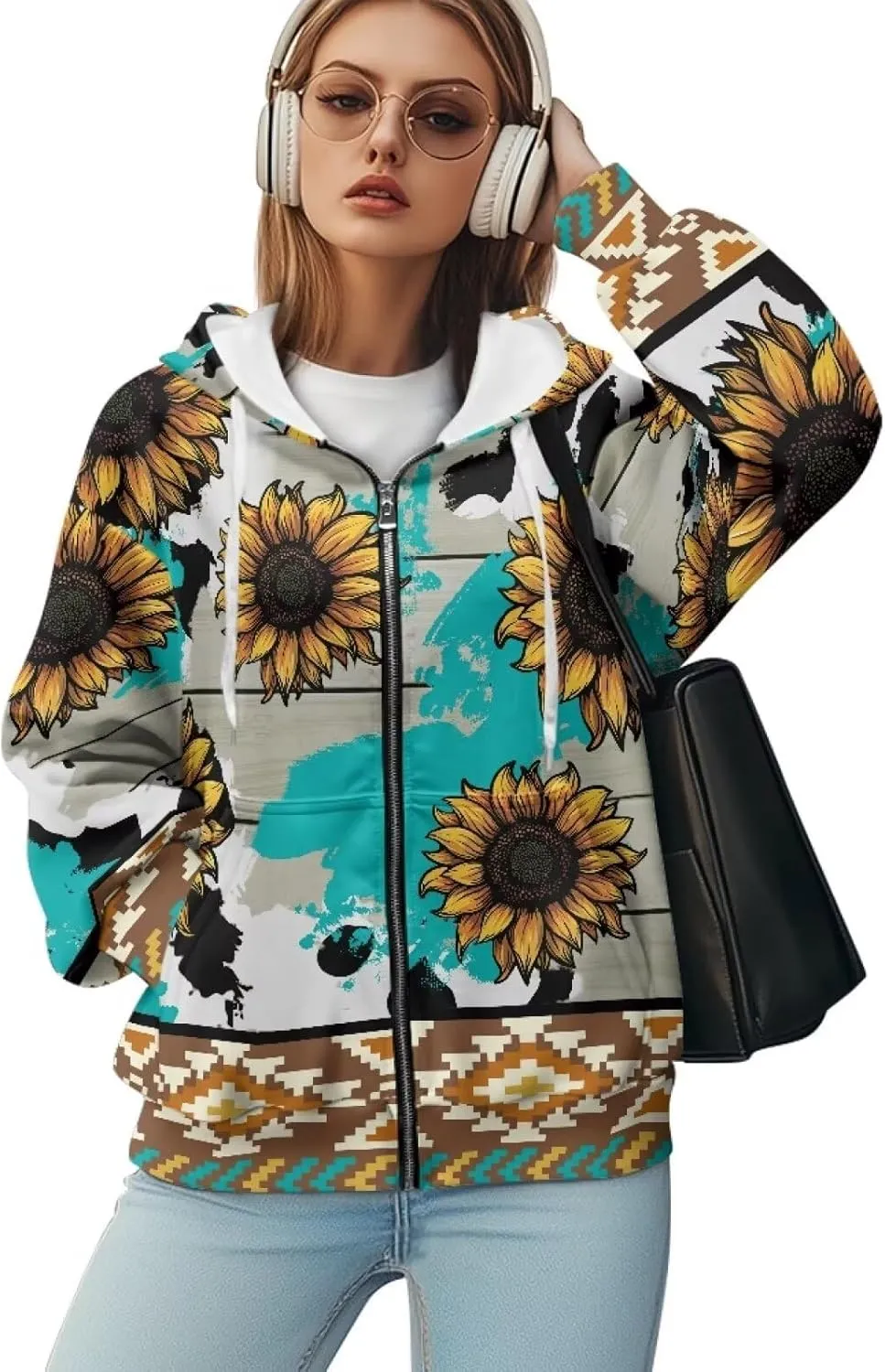 Women Oversized Hoodies Full Zip Sweatshirts Soft Hooded Jacket with Pocket Fall Winter Long Sleeve Y2K Hoodie