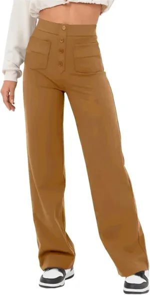Women Pants 2025 Fashion High Waist Button Down Stretchy Work Pant Trousers Casual Straight Leg Pants with Pockets