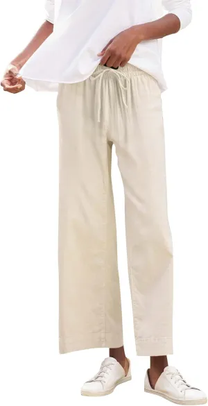 Women Pants Wide Leg Linen High Rise Summer Trendy Pants 2025 Elastic Flowy Palazzo with Pockets Solid Trouser Fashion
