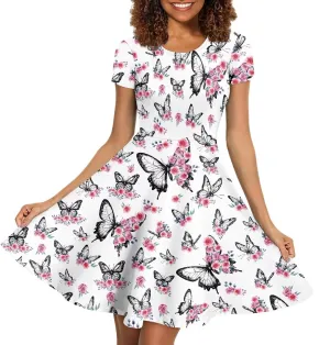 Women Short Sleeve Crew Neck Dress Animal Print Summer Casual Midi Dresses for Vacation