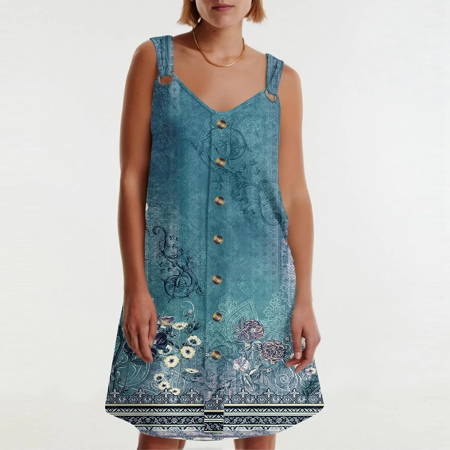 Women Summer Dresses 2025 Floral Print Beach Vacation Boho Sleeveless Button Down Sundress Tank Tshirt Sun Dress