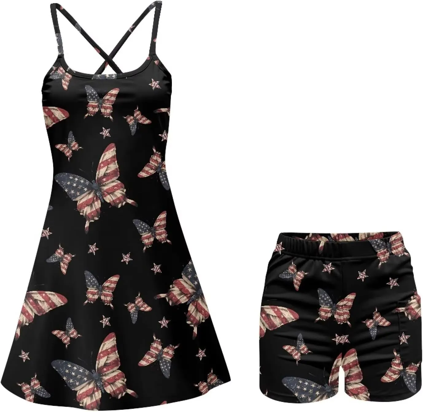 Women Tennis Dress with Built in Shorts Pocket Sleeveless Golf Outfits Summer Workout Gym Running Athletic Dresses