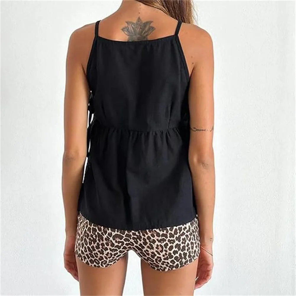 Women Tie Side Tank Top Sleeveless Split Peplum Coquette Shirt Plaid Trendy Going Out Summer Tops Y2k Streetwear