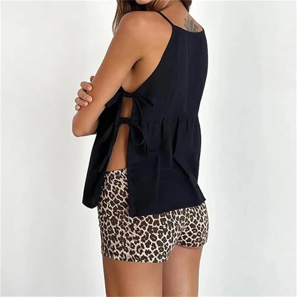 Women Tie Side Tank Top Sleeveless Split Peplum Coquette Shirt Plaid Trendy Going Out Summer Tops Y2k Streetwear