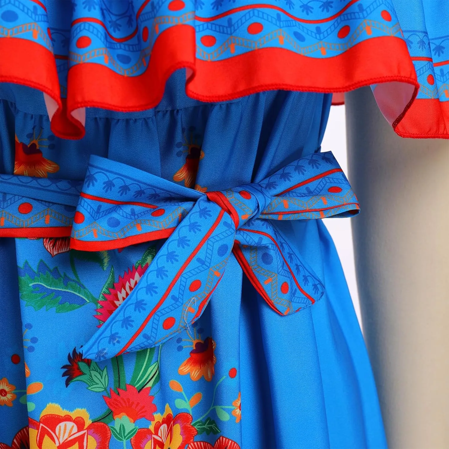 Women Traditional Mexican Dress Off Shoulder Floral Fiesta Folklorico Dresses Tropical Bohemian Maxi Long Sundress