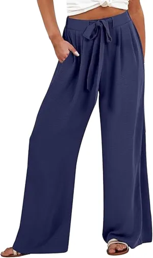 Women Wide Leg Palazzo Pants Summer High Waist Flowy Casual Trousers Loose Lounge 2025 Trendy Beach Travel Vacation Clothes