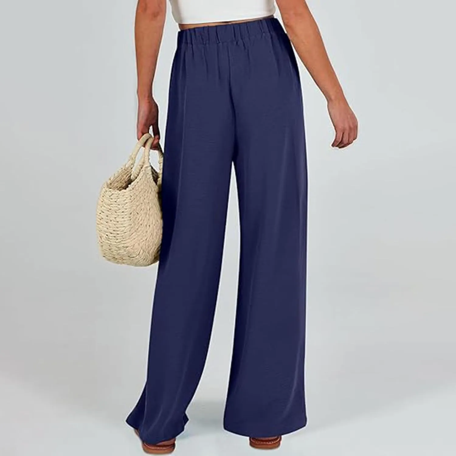 Women Wide Leg Palazzo Pants Summer High Waist Flowy Casual Trousers Loose Lounge 2025 Trendy Beach Travel Vacation Clothes
