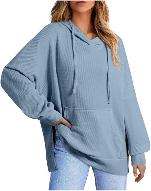 Women's 2025 Waffle Knit Hoodies Stylish Oversized Sweatshirts with Drawstring Hooded Lightweight Athletic Hoody Tops