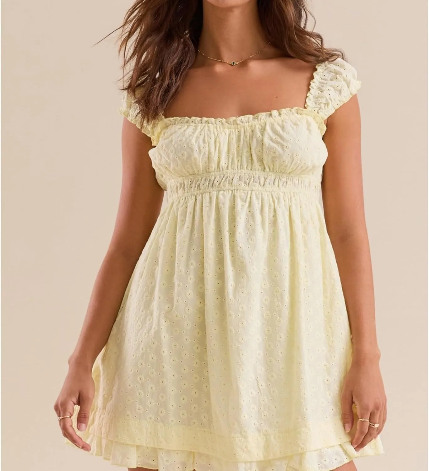 Womens Babydoll Mini Dress Y2K Sleeveless Square Neck Lace A-Line Ruffle Flowy Short Summer Beach Dress