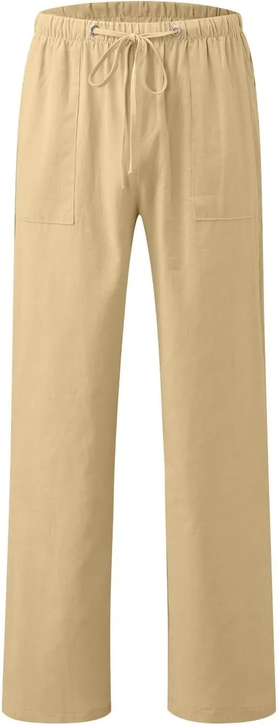 Women's Baggy Casual Cotton Linen Pants Trendy Summer Parachute Pant Loose Fit Straight Leg Trousers with Pockets