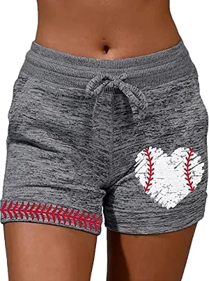 Womens Baseball Mom Running Workout Shorts High Waisted, Stretchy Softball Drawstring Lounge Shorts