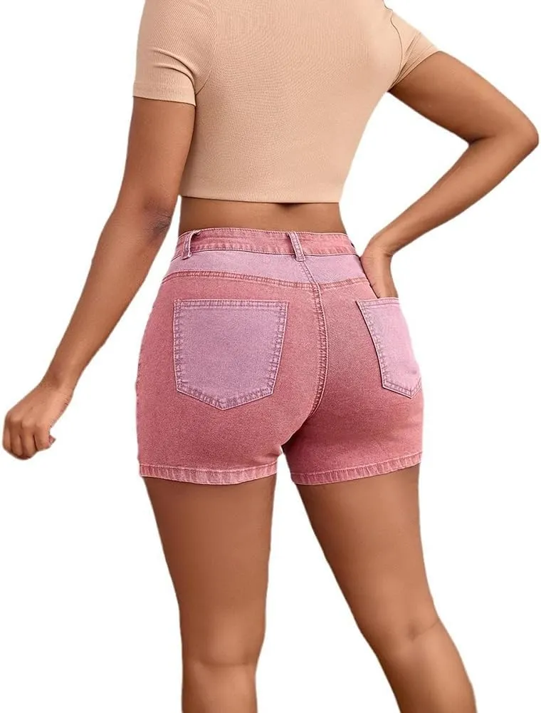 Womens Blue Ripped Denim Jean Shorts Frayed Denim Shorts for Summer