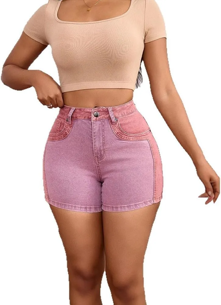 Womens Blue Ripped Denim Jean Shorts Frayed Denim Shorts for Summer