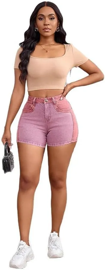 Womens Blue Ripped Denim Jean Shorts Frayed Denim Shorts for Summer