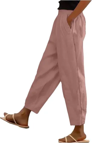 Women's Casual Cotton Linen Pants 2025 Summer Casual Straight Leg Trousers Wide Leg Loose Fit Long Pants with