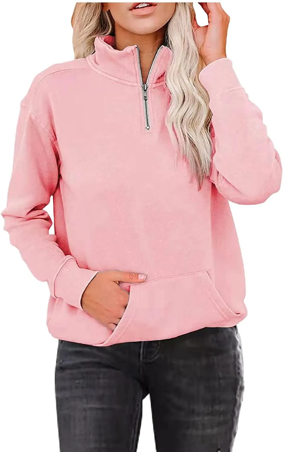 Womens Casual Solid Long Sleeve Zipper Hooded Coat Pocket Sweatshirt Tops Lightweight Fall Winter Clothes