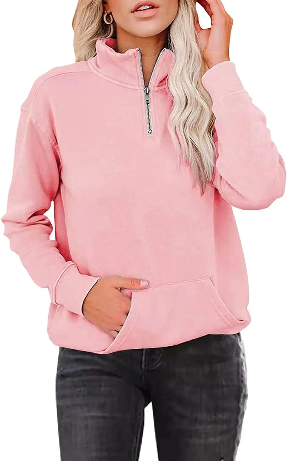 Womens Casual Solid Long Sleeve Zipper Hooded Coat Pocket Sweatshirt Tops Lightweight Fall Winter Clothes