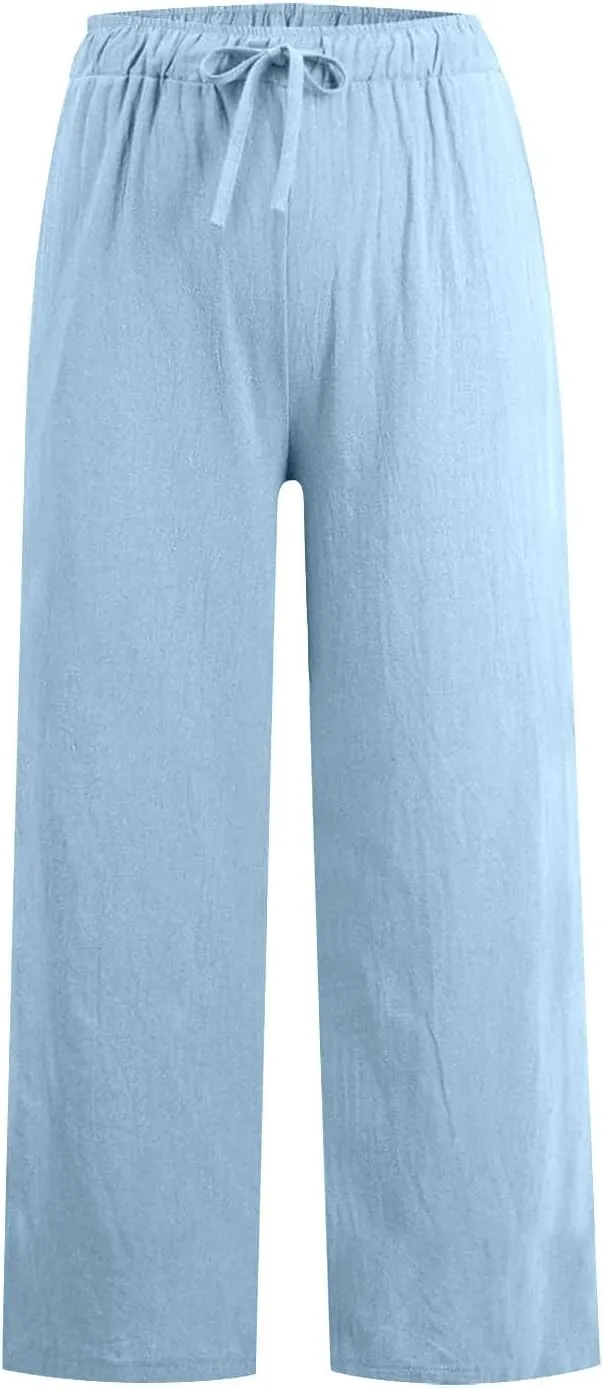 Womens Cotton Linen Pants 2025 Casual Pants High Waisted Wide Leg Trousers Summer Linen Pants Beach Pant with Pockets
