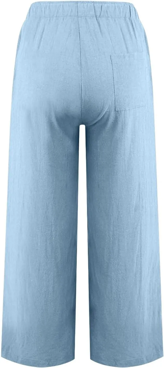 Womens Cotton Linen Pants 2025 Casual Pants High Waisted Wide Leg Trousers Summer Linen Pants Beach Pant with Pockets