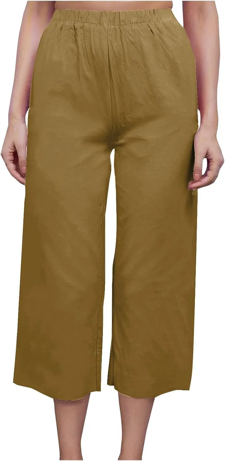 Womens Cotton Linen Pants High Waist Wide Leg Pant Dressy Casual Summer Resort Wear 2024 Loose Lounge Capri Trousers