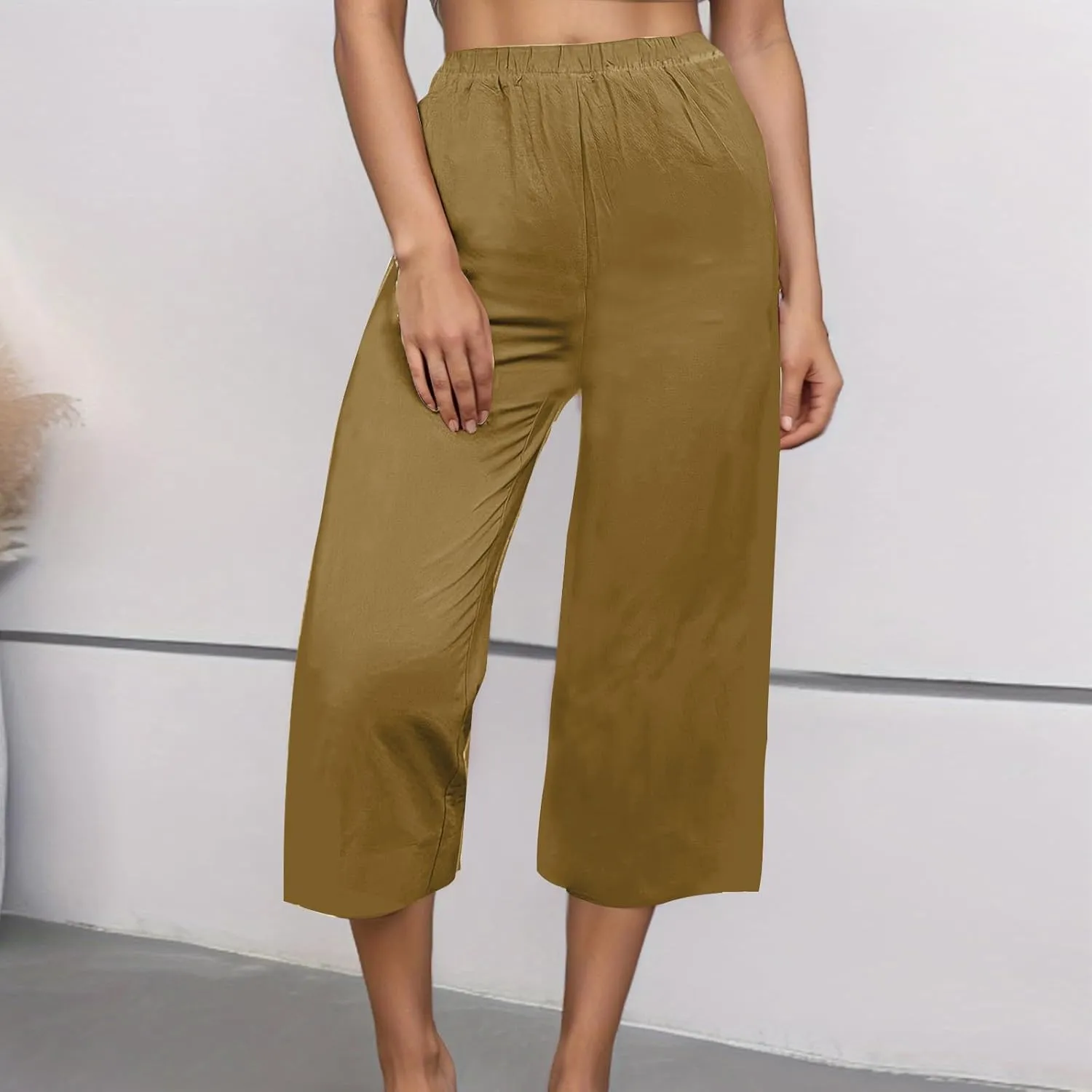 Womens Cotton Linen Pants High Waist Wide Leg Pant Dressy Casual Summer Resort Wear 2024 Loose Lounge Capri Trousers