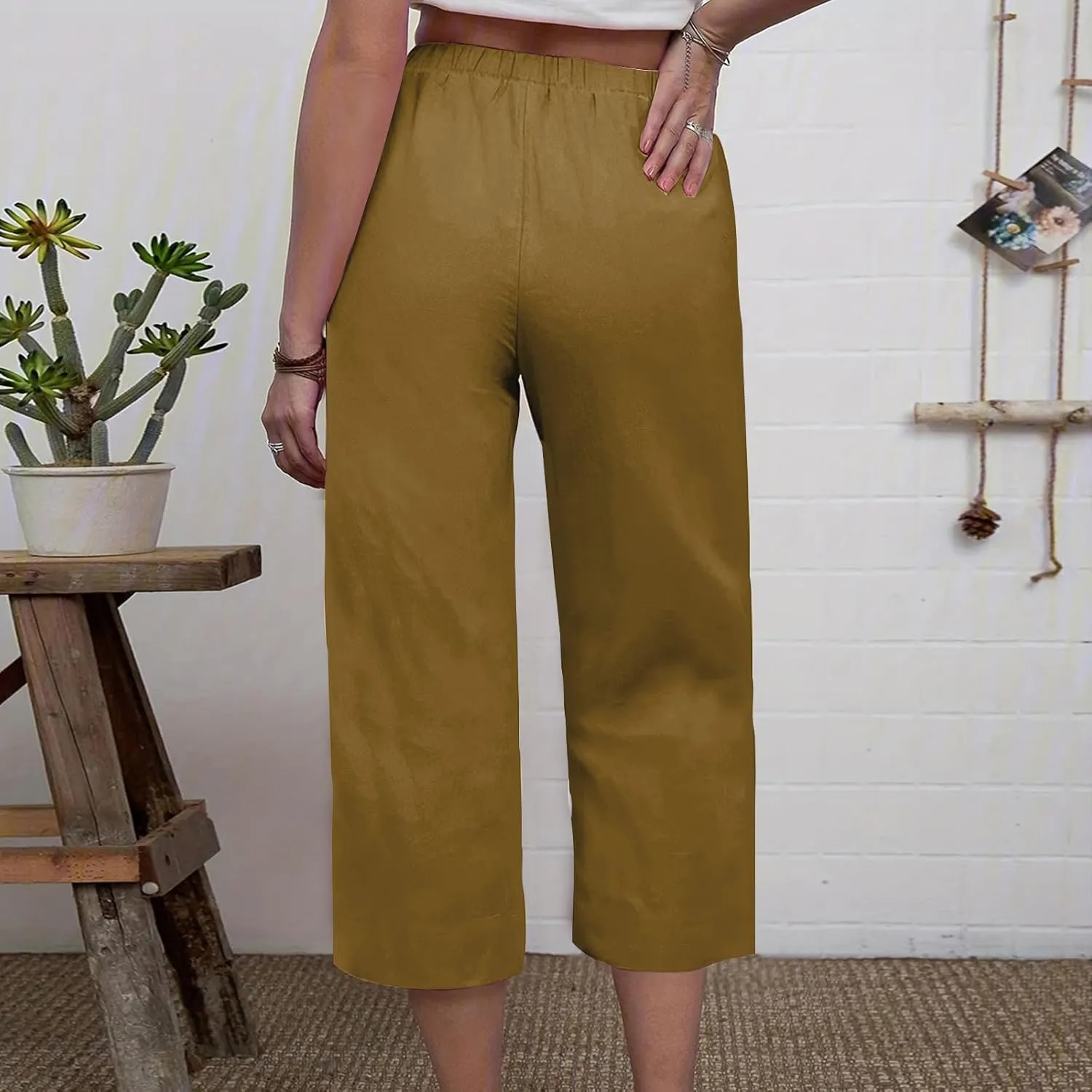 Womens Cotton Linen Pants High Waist Wide Leg Pant Dressy Casual Summer Resort Wear 2024 Loose Lounge Capri Trousers