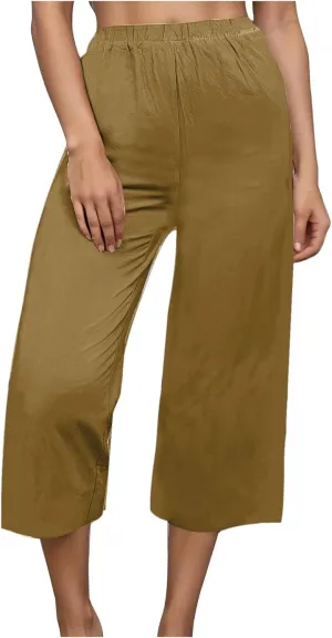 Womens Cotton Linen Pants High Waist Wide Leg Pant Dressy Casual Summer Resort Wear 2024 Loose Lounge Capri Trousers